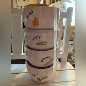 Rae Dunn White Ceramic Snack Bowl Set with Colorful Designs